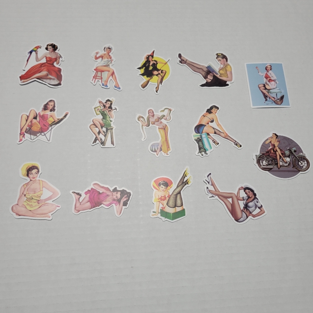 Set of 14 Vintage Sexy Pin Up Girl Vinyl Stickers  NEW